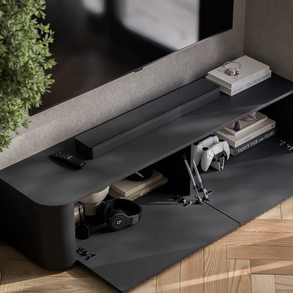 Aurora Rounded Corner Flutted TV Unit 140cm Glamour Style with Floor Pads - Black