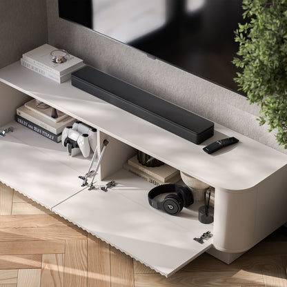 Aurora Rounded Corner Flutted TV Unit 140cm Glamour Style with Plinth Stand - Cashmere