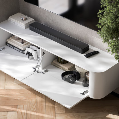Aurora Rounded Corner Wall Mounted Flutted TV Unit 140cm Glamour Style - White