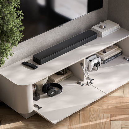 Aurora Rounded Corner Flutted TV Unit 140cm Glamour Style with Plinth Stand - Cashmere