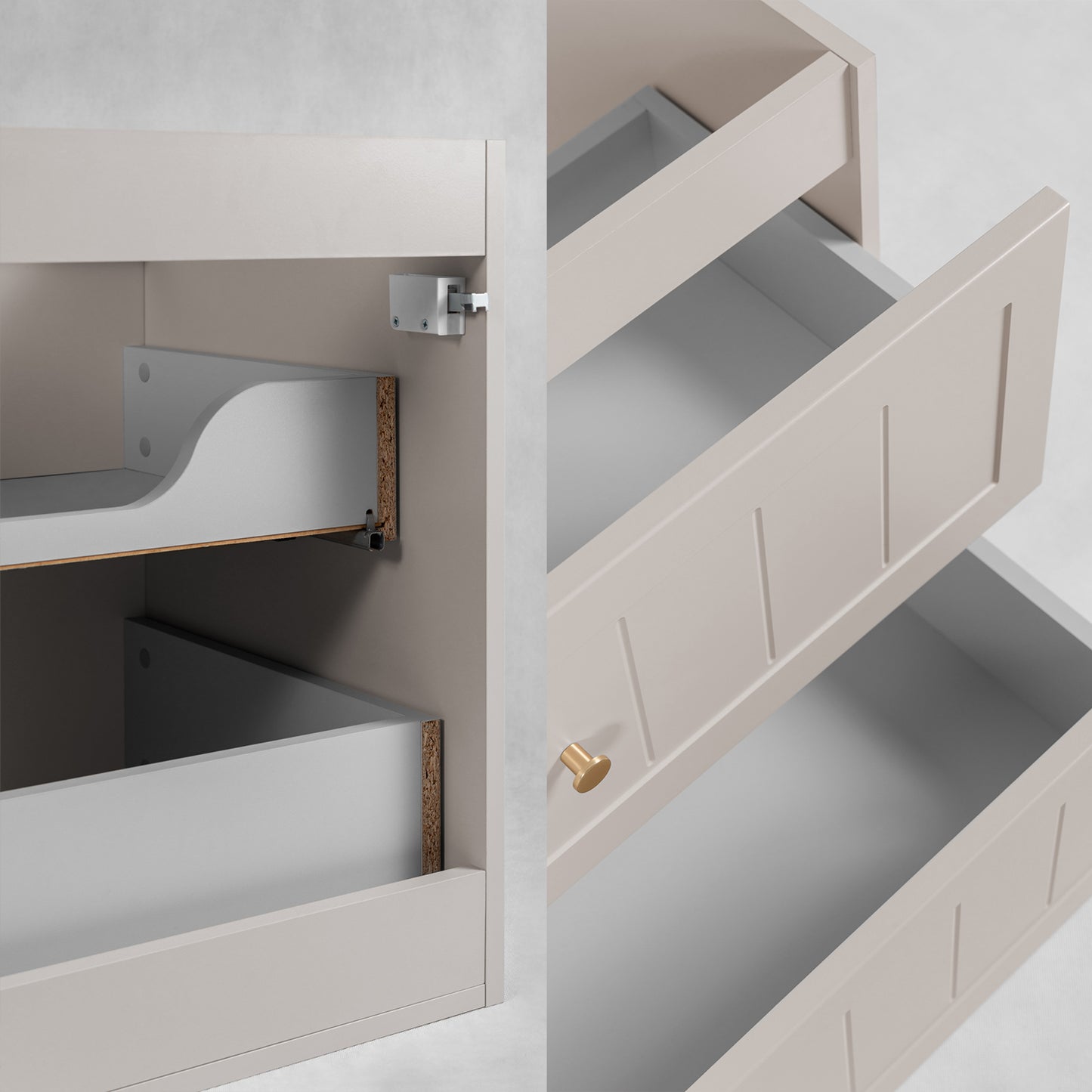 Gusto Scandi Style Bathroom Wall Cabinets Vanity Unit with Worktop Set 35cm & 60cm - Cashmere