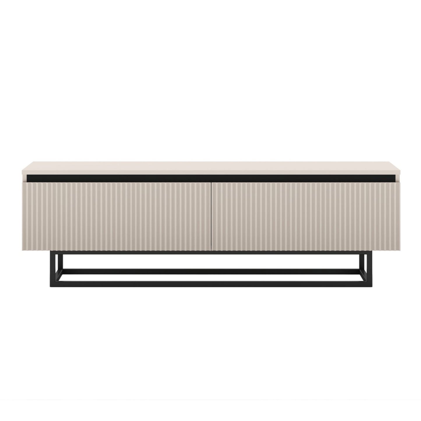 Selene Modern Ribbed-Texture TV Unit with Storage – Cashmere / Black Frame