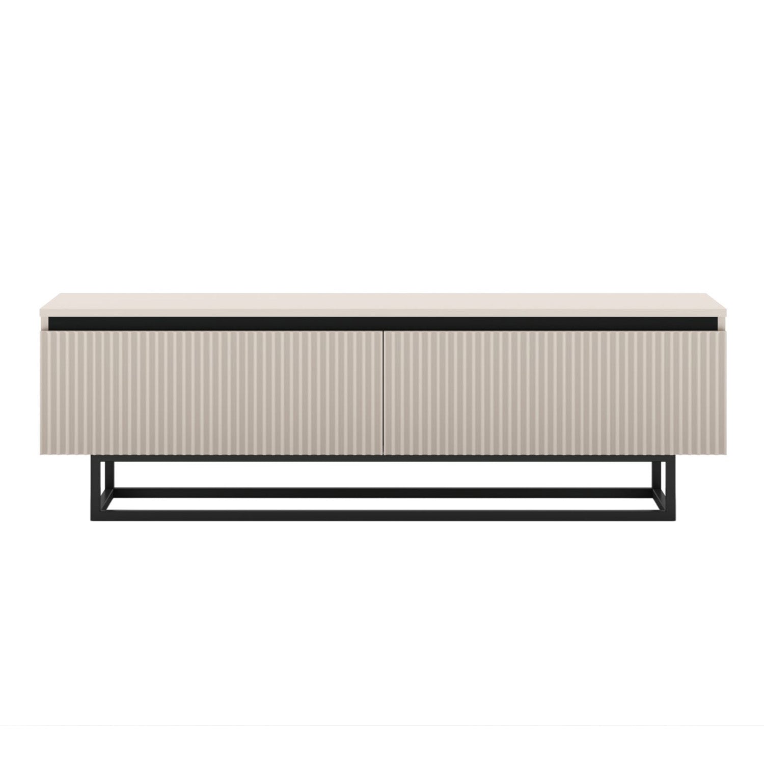 Selene Modern Ribbed-Texture TV Unit with Storage – Cashmere / Black Frame