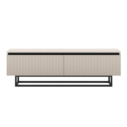 Selene Modern Ribbed-Texture TV Unit with Storage – Cashmere / Black Frame