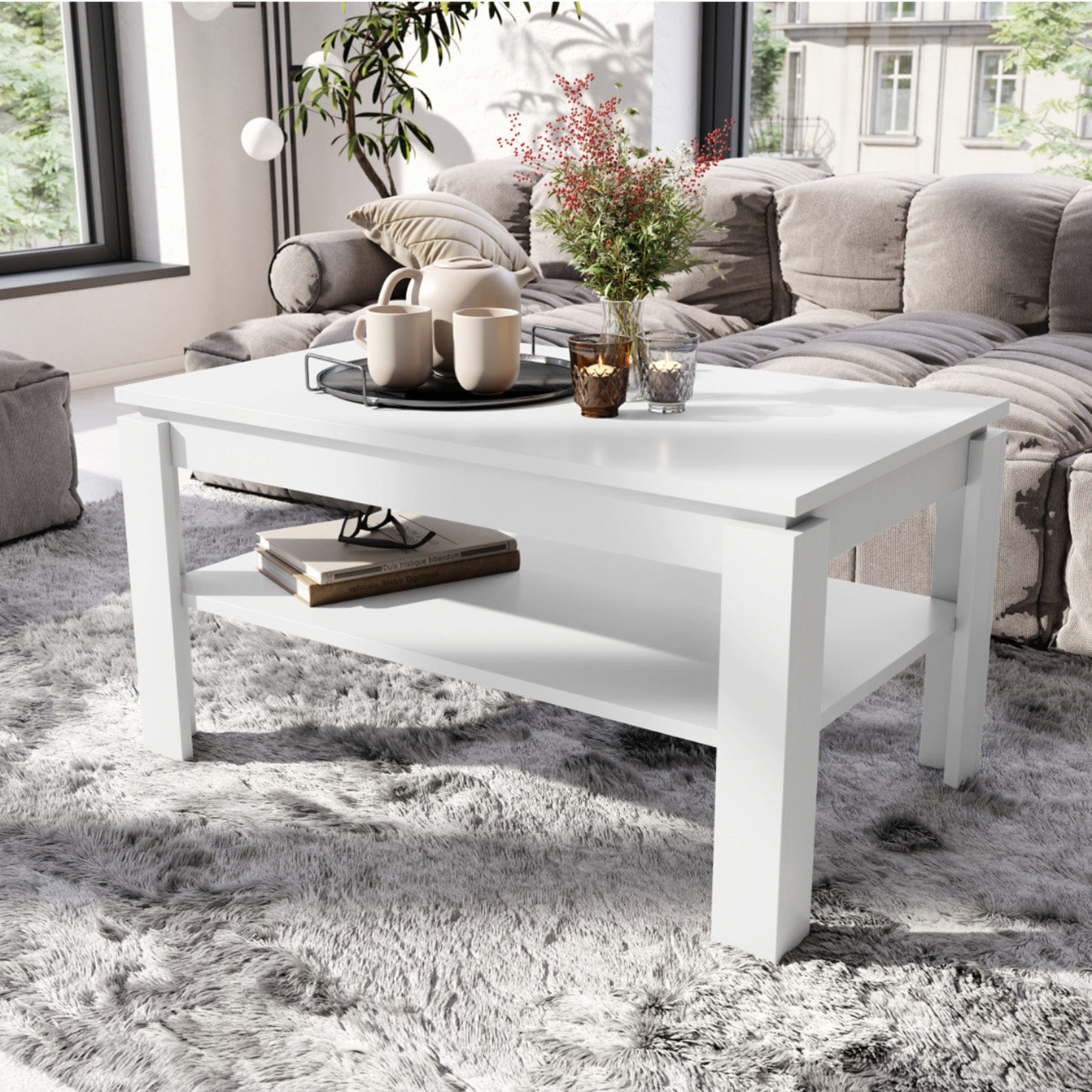 Asti-R Extending Coffee Table Contemporary Style - White Matt
