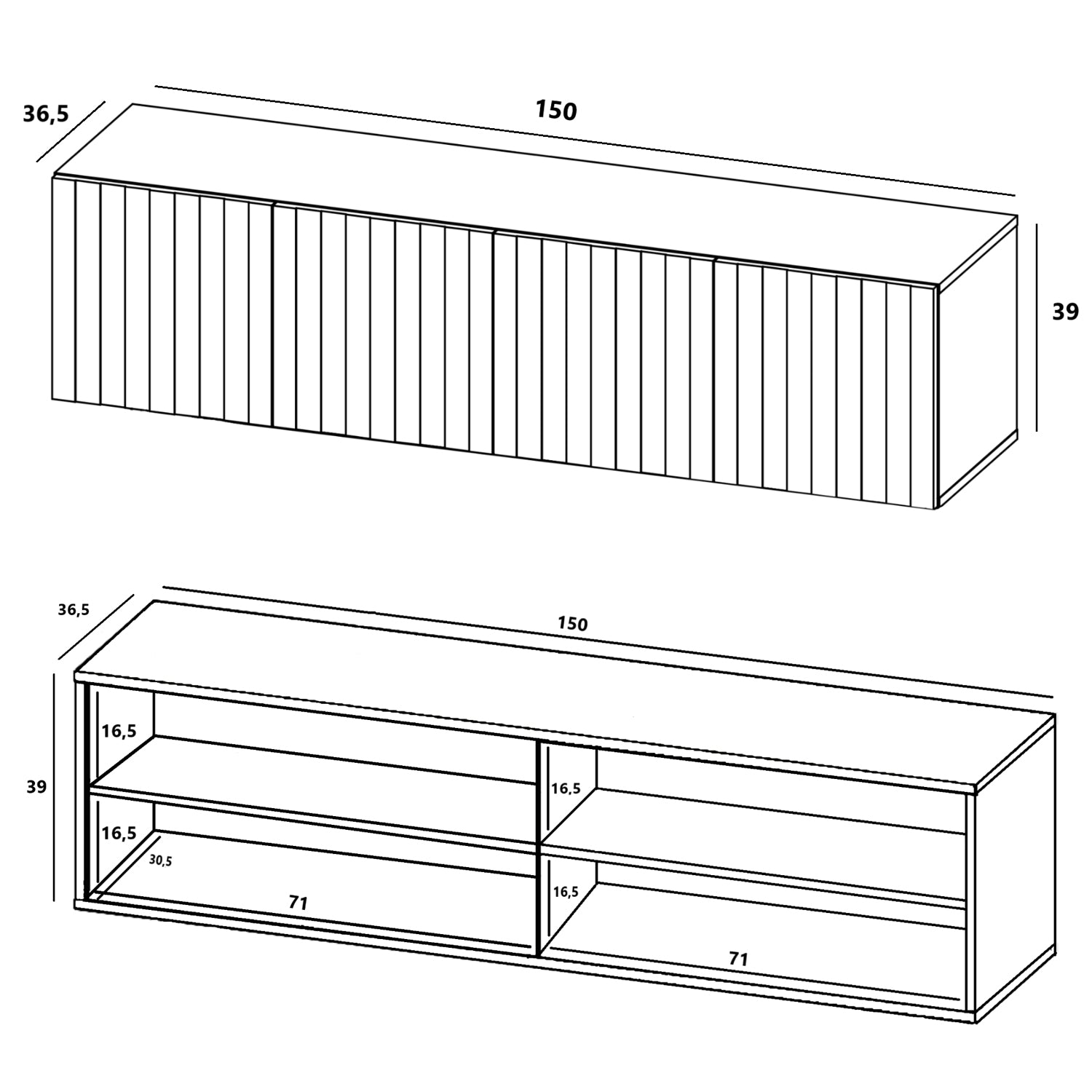 Elpis Glamour Wall-Mounted TV Cabinet with Storage 4D 150cm - Cashmere Matt