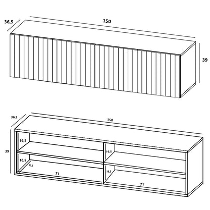Elpis Glamour Wall-Mounted TV Cabinet with Storage 4D 150cm - Black Matt