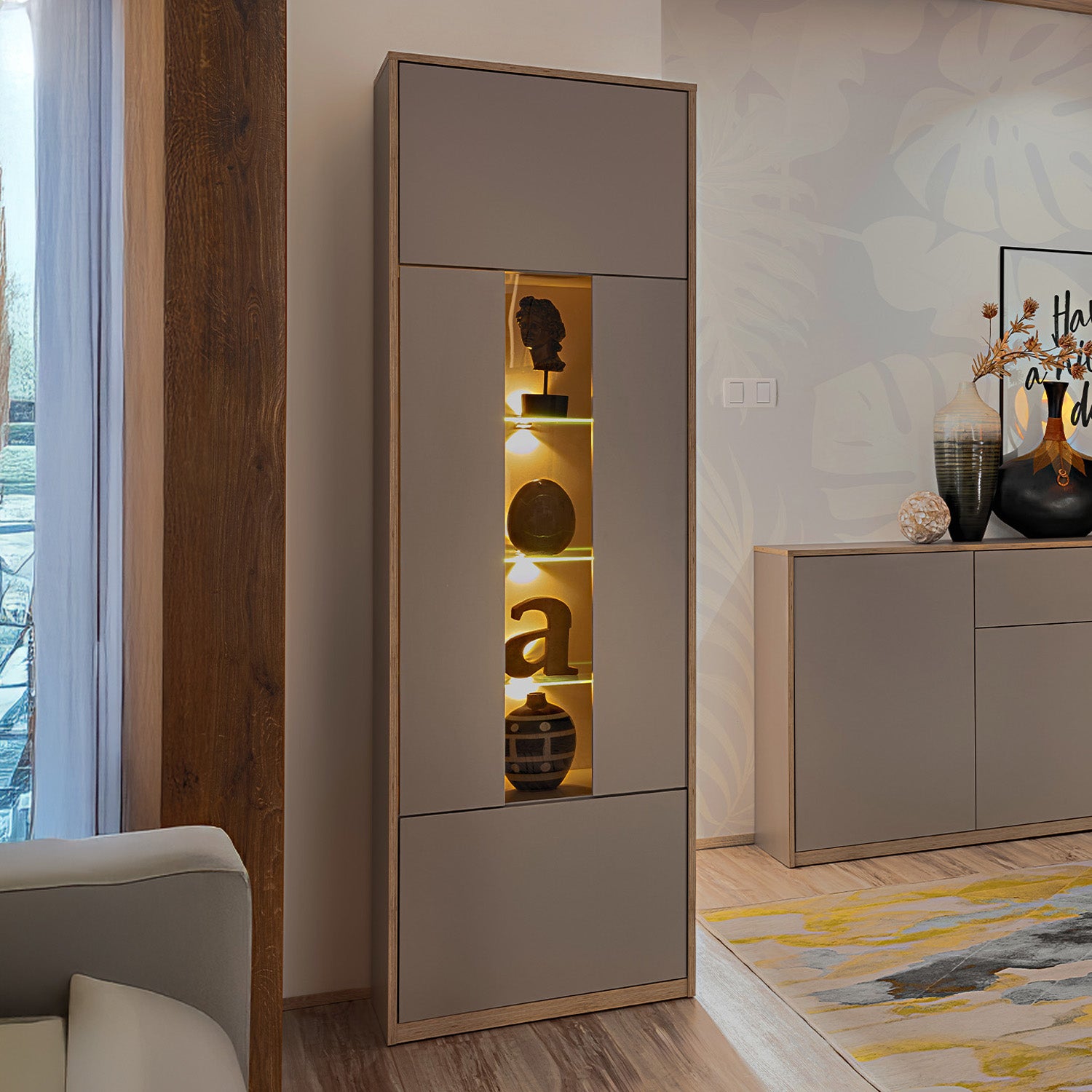 Complex 1 Door Display Cabinet Modern Style - Grey