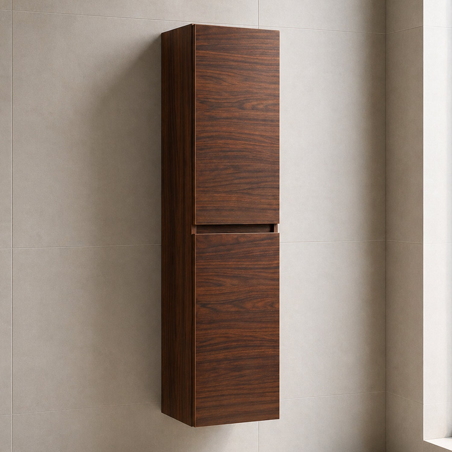 Simple Minimalist 2 Door Tall Bathroom Cabinet 136cm - Walnut