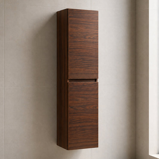 Simple Minimalist 2 Door Tall Bathroom Cabinet 136cm - Walnut