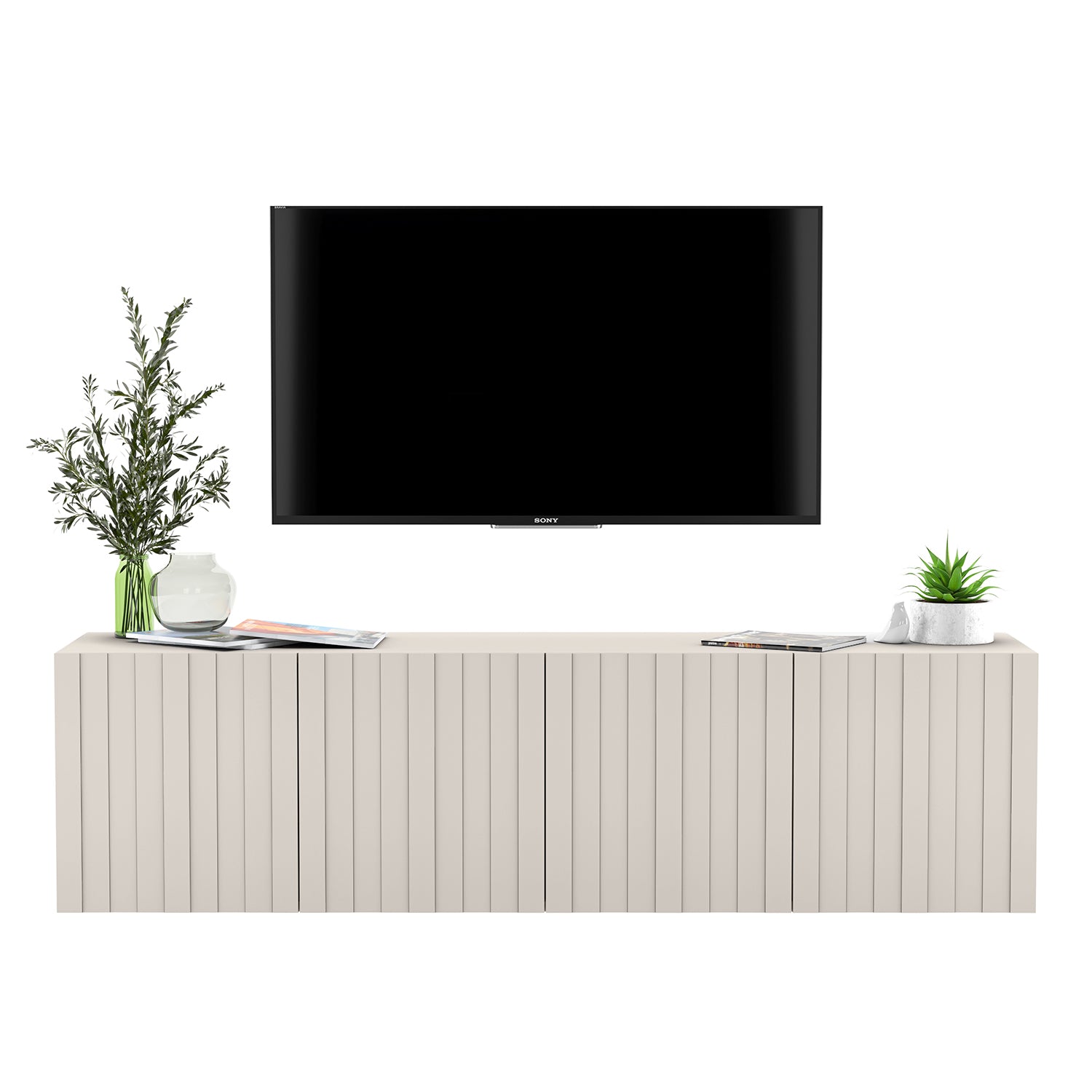 Elpis Glamour Wall-Mounted TV Cabinet with Storage 4D 150cm - Cashmere Matt