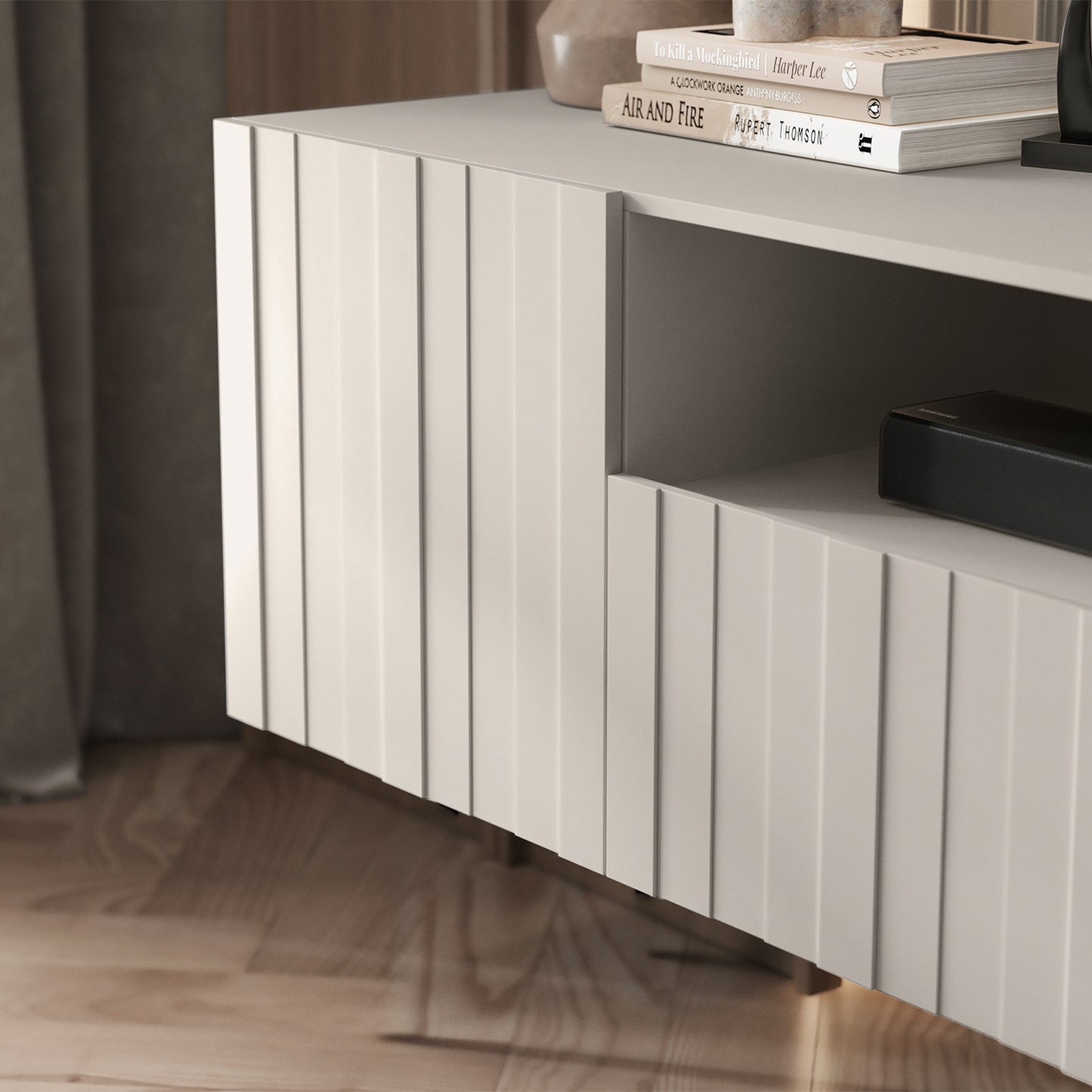 Elpis Glamour Wall-Mounted TV Cabinet with Storage 2D1K 150cm - Cashmere Matt