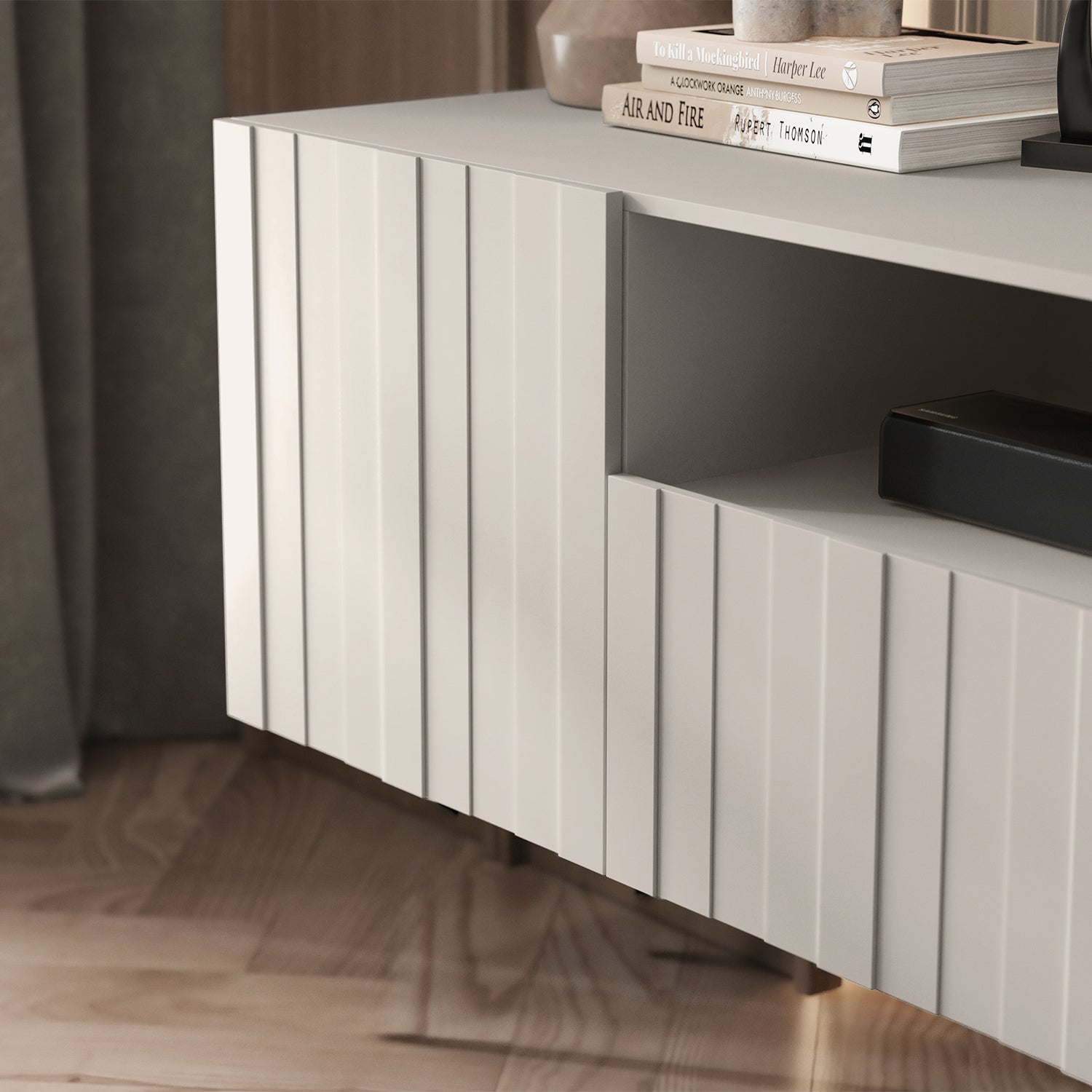 Elpis Glamour Wall-Mounted TV Cabinet with Storage 2D1K 150cm - Cashmere Matt