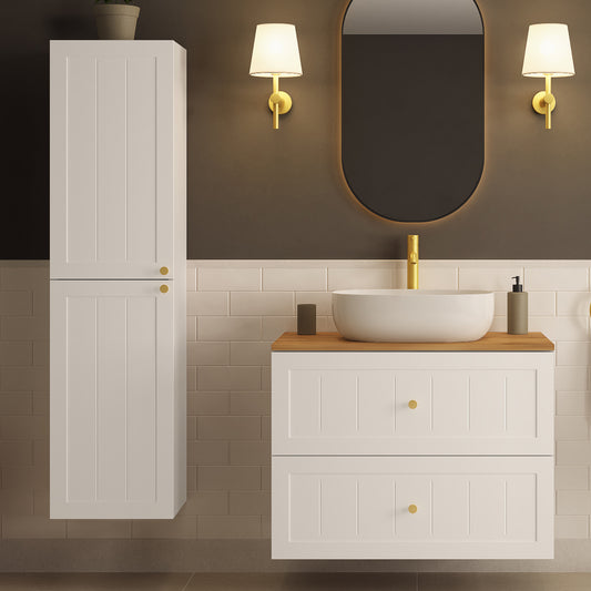Gusto Scandi Style Bathroom Wall Cabinets Vanity Unit with Worktop Set 35cm & 80cm - White
