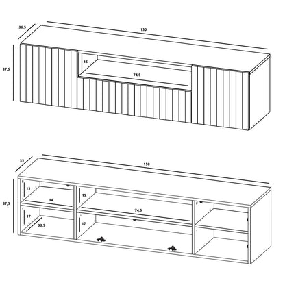 Elpis Glamour Wall-Mounted TV Cabinet with Storage 2D1K 150cm - Cashmere Matt