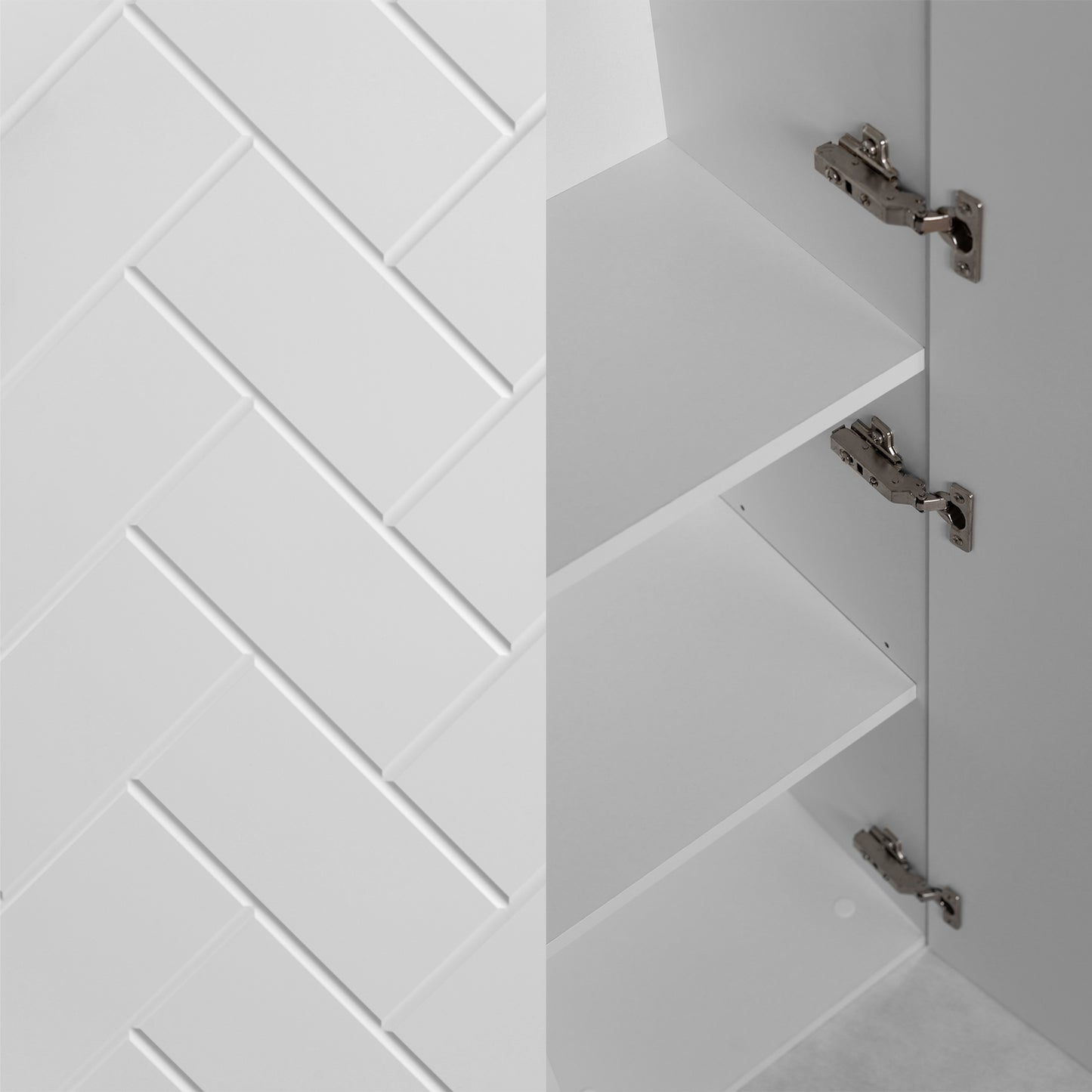 Trend Herringbone Pattern Door Bathroom Cabines Vanity Units Set with Worktop 60cm & 35cm - White