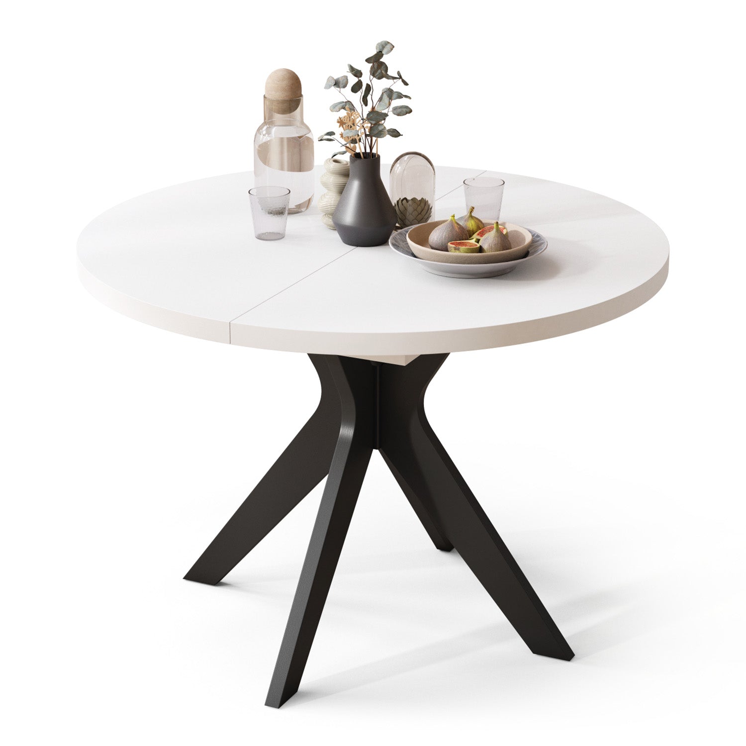 Renzo Extending Modern Dining Table – White Matt / Black