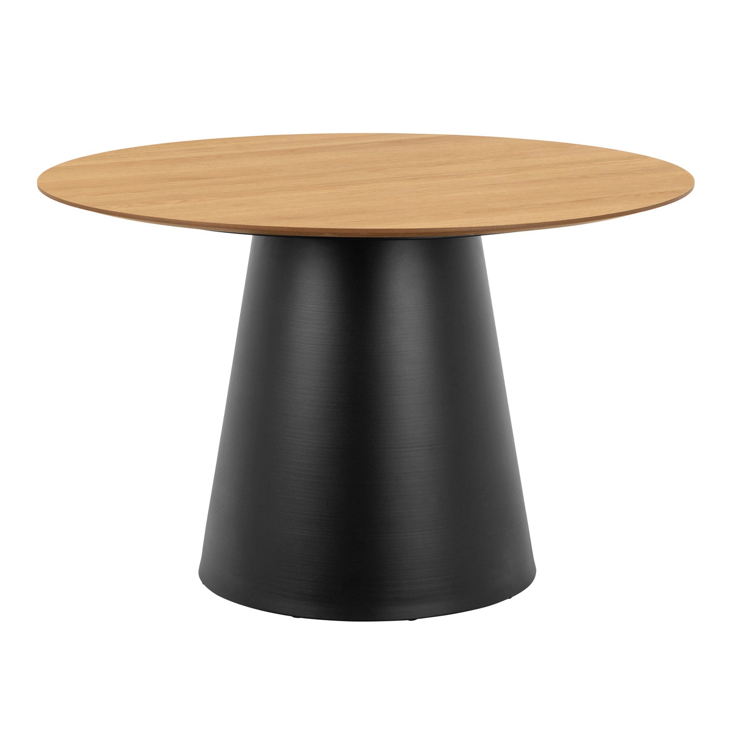 Bosco Dining Table Round Modern Steel Base & Wood Veneer - Natural Oak / Black