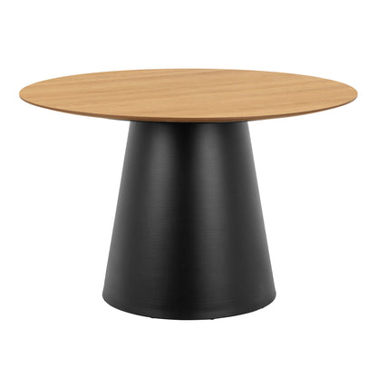 Bosco Dining Table Round Modern Steel Base & Wood Veneer - Natural Oak / Black