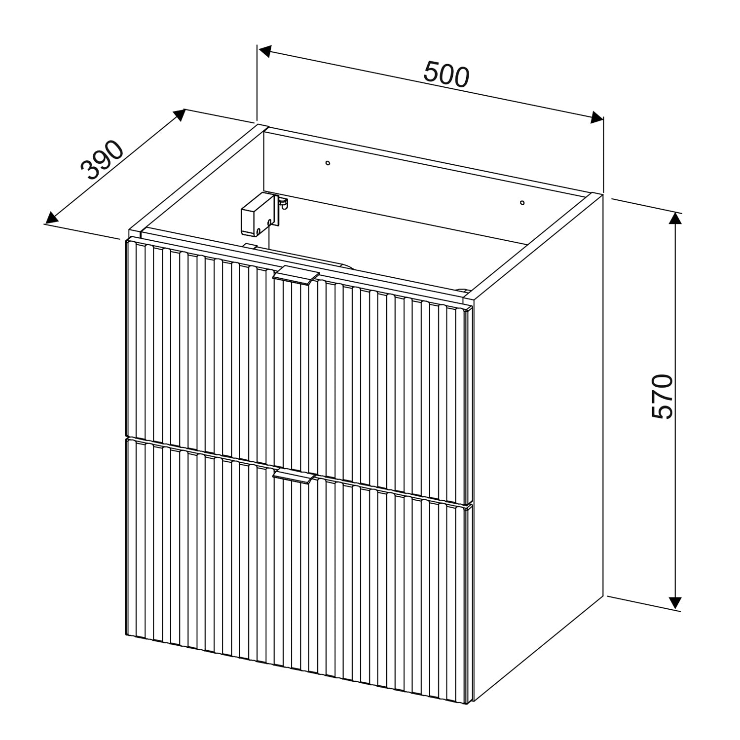 Line Reed 2 Drawer Bathroom Cabinet Vanity Unit 50cm with Built In Basin - Sage