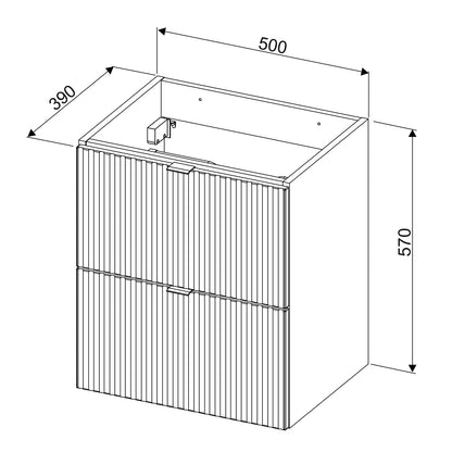 Line Reed 2 Drawer Bathroom Cabinet Vanity Unit 50cm with Built In Basin - Sage