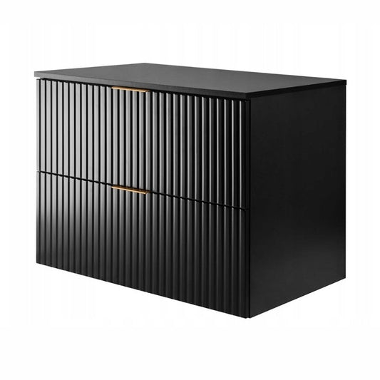 Flow Wall-Mounted 2 Drawer Bathroom Vanity Cabinet with Worktop 80cm - Black