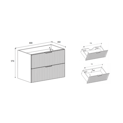 Flow Wall-Mounted 2 Drawer Bathroom Vanity Cabinet with Basin 80cm - Black