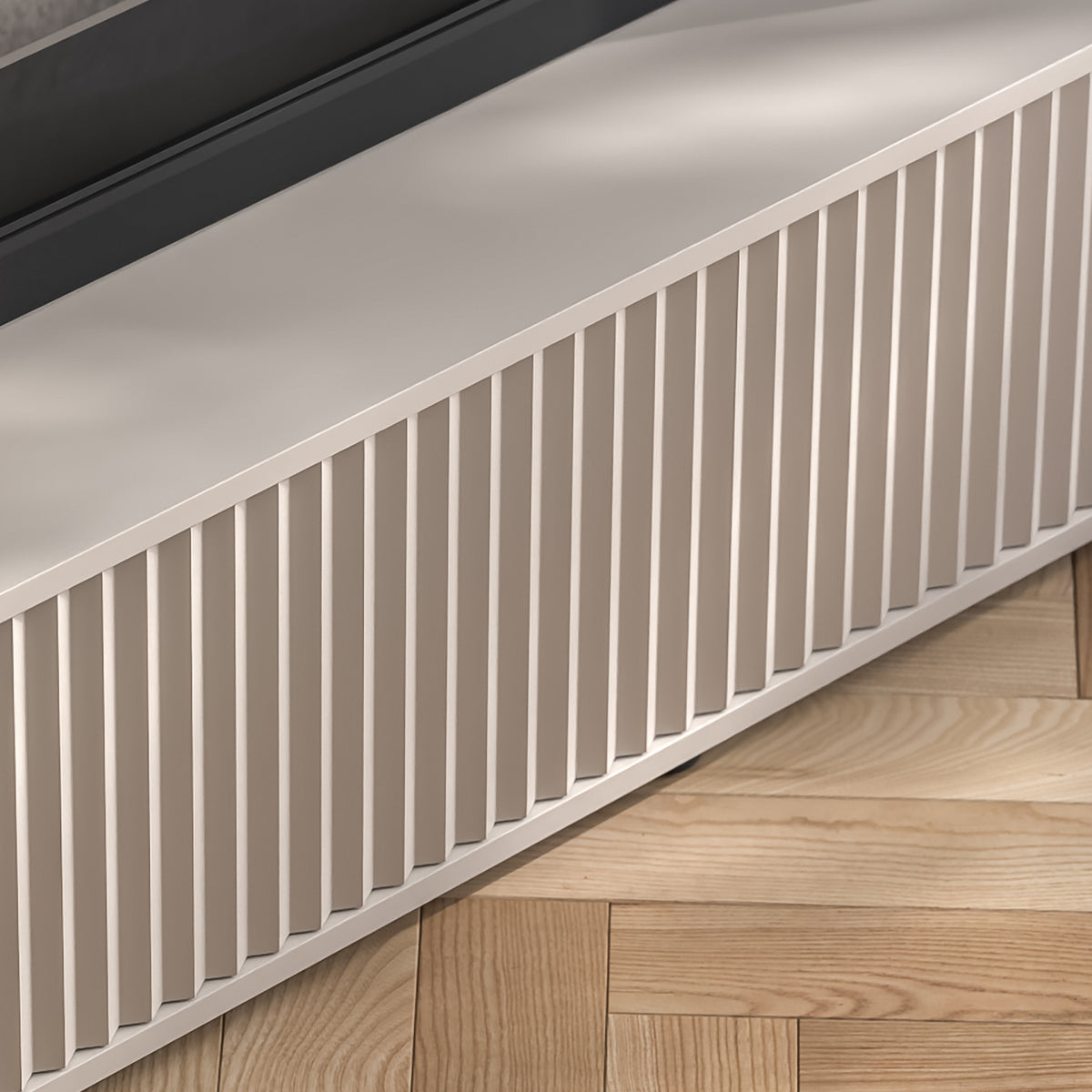 Aurora Rounded Corner Fluted TV Unit 140cm Glamour Style with Floor Pads - Cashmere