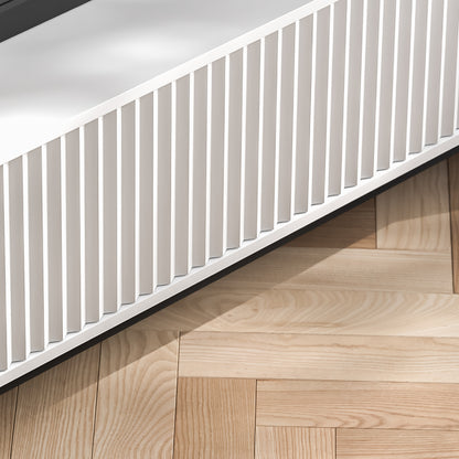 Aurora Rounded Corner Fluted TV Unit 140cm Glamour Style with Frame Legs - White / Black