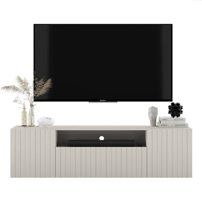 Elpis Glamour Wall-Mounted TV Cabinet with Storage 2D1K 150cm - Cashmere Matt