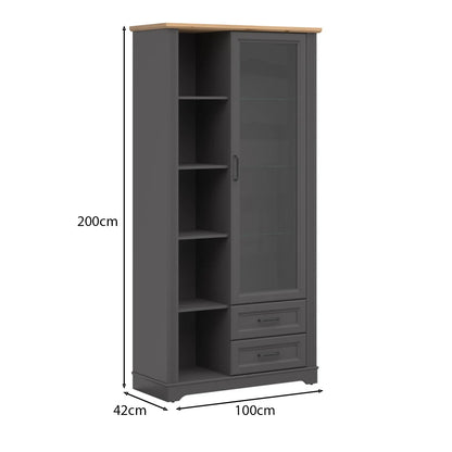 Toya Tall Showcase Cabinet with Glass Door - Graphite / Artisan Oak