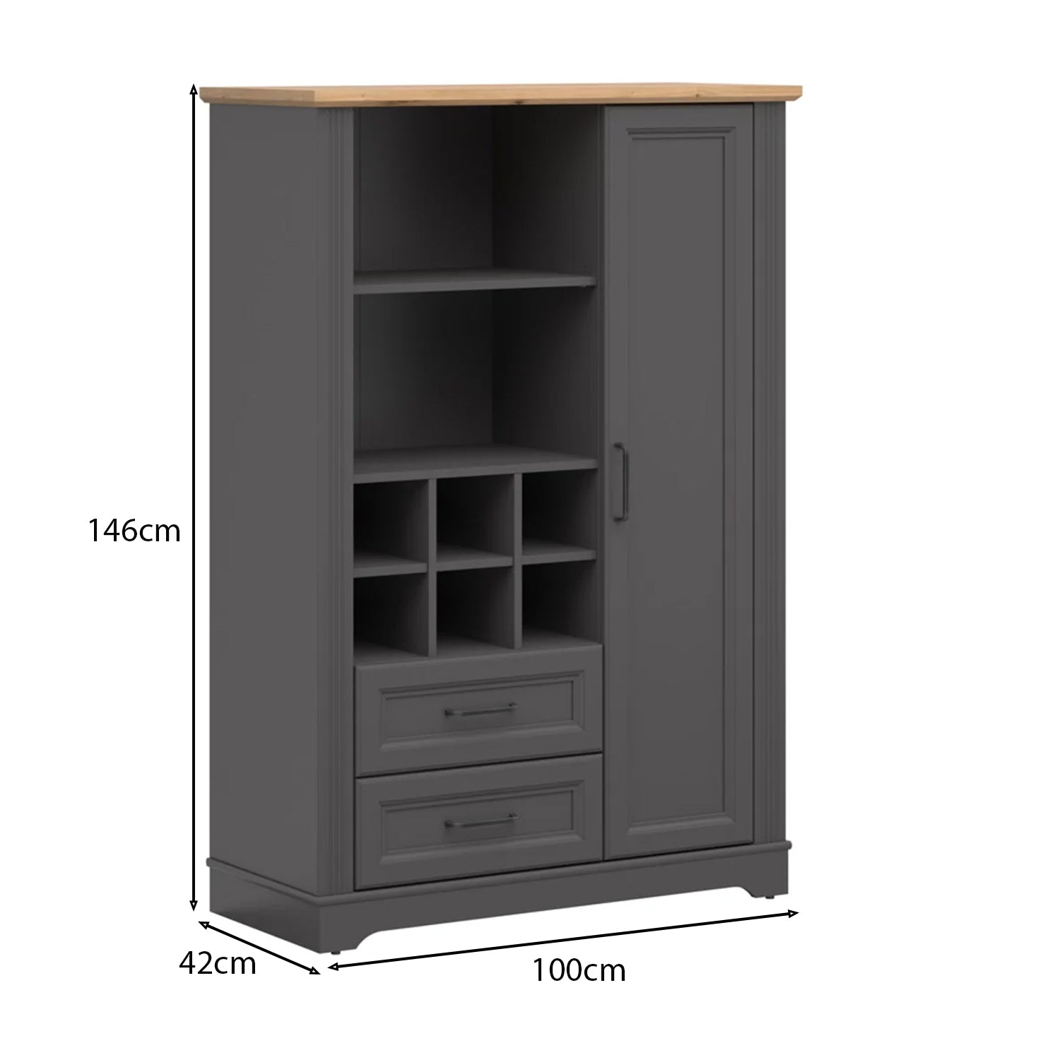 Toya Tall Storage Cabinet with Shelves, Drawers - Graphite / Artisan Oak