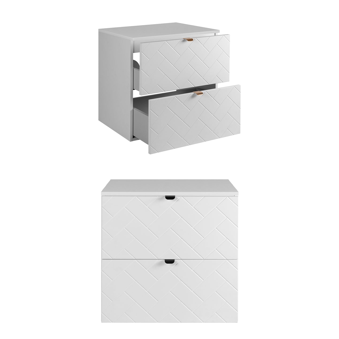 Trend Herringbone Pattern Door Bathroom Cabines Vanity Units Set with Worktop 60cm & 35cm - White