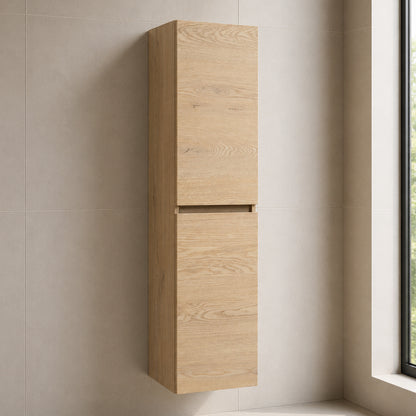Simple Minimalist 2 Door Tall Bathroom Cabinet 136cm - Light Oak