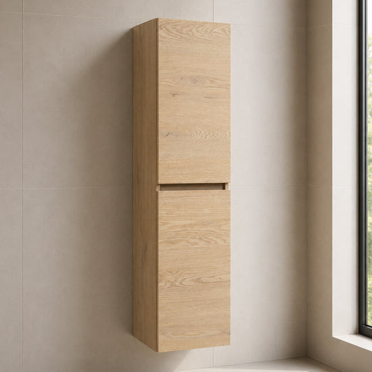 Simple Minimalist 2 Door Tall Bathroom Cabinet 136cm - Light Oak