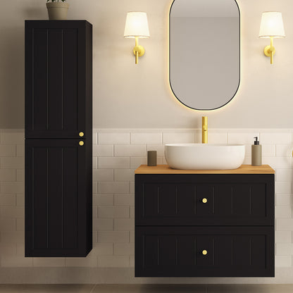 Gusto Scandi Style Bathroom Wall Cabinets Vanity Unit with Worktop Set 35cm & 80cm - Black