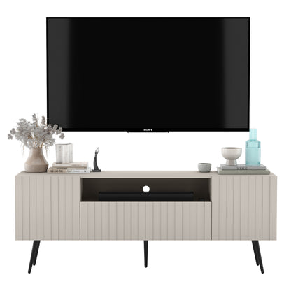 Elpis Glamour Standing TV Cabinet Media Unit with Storage 2D1K 150cm - Cashmere Matt / Black Legs