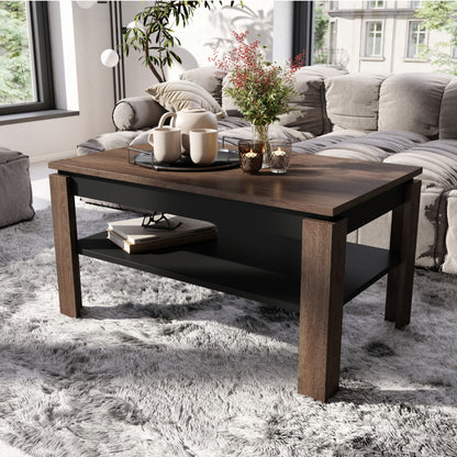 Asti-R Extending Coffee Table Contemporary Style - Brown Oak / Black Matt