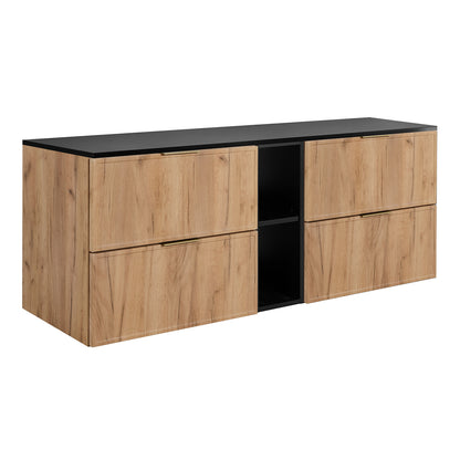 Simple Modern 4 Drawer Bathroom Cabinet Vanity Unit with Extra Storage 140cm with Worktop - Gold Craft Oak