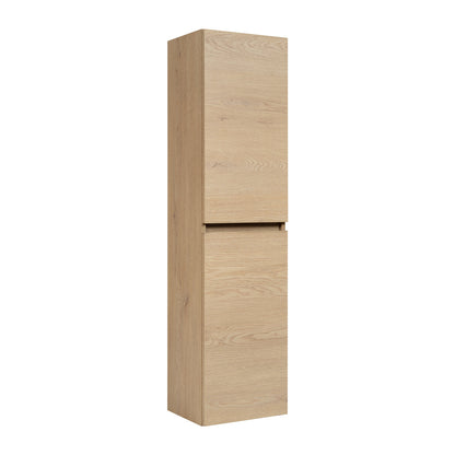 Simple Minimalist 2 Door Tall Bathroom Cabinet 136cm - Light Oak