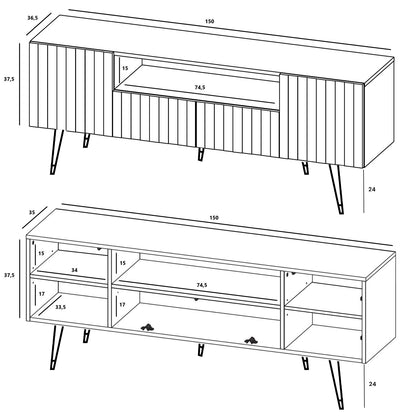 Elpis Glamour Standing TV Cabinet Media Unit with Storage 2D1K 150cm - Cashmere Matt / Black Legs