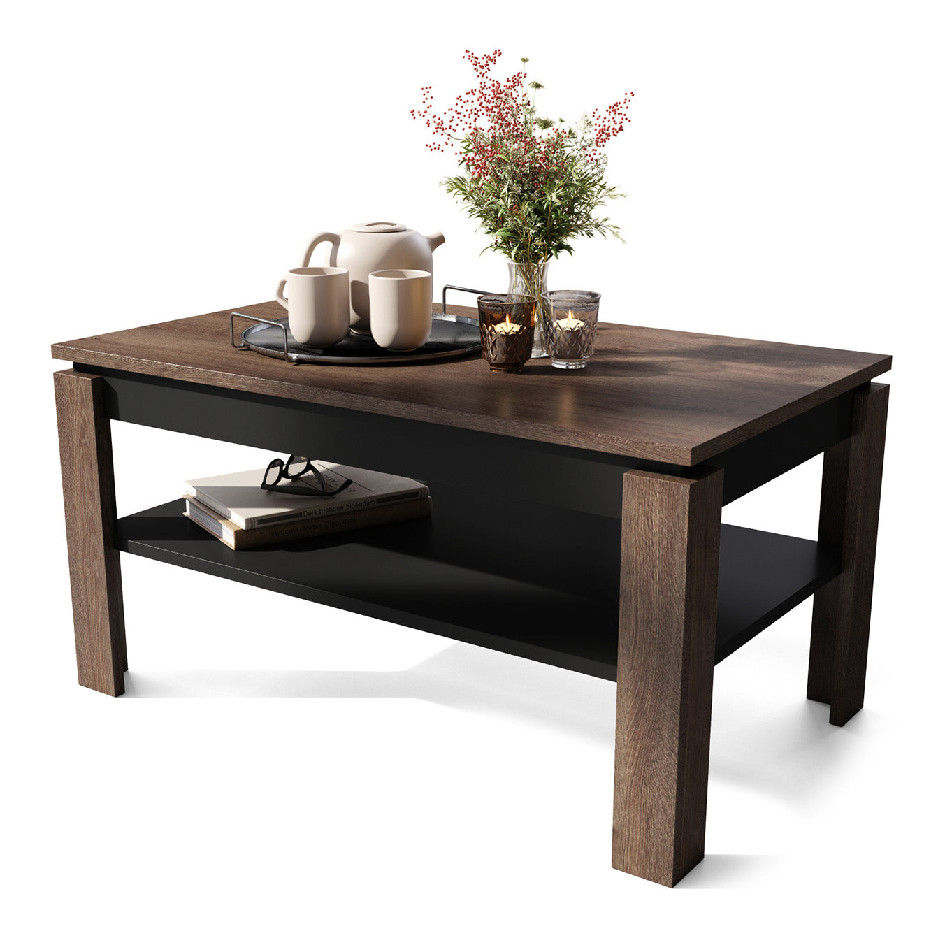 Asti-R Extending Coffee Table Contemporary Style - Brown Oak / Black Matt