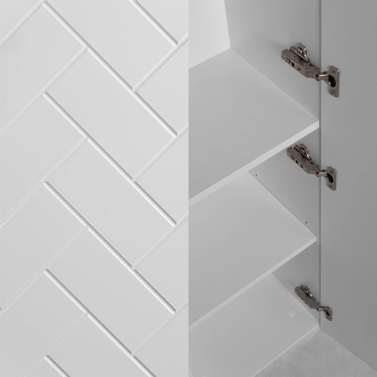 Trend Herringbone Pattern Door Bathroom Cabines Vanity Units Set with Worktop 80cm & 35cm - White