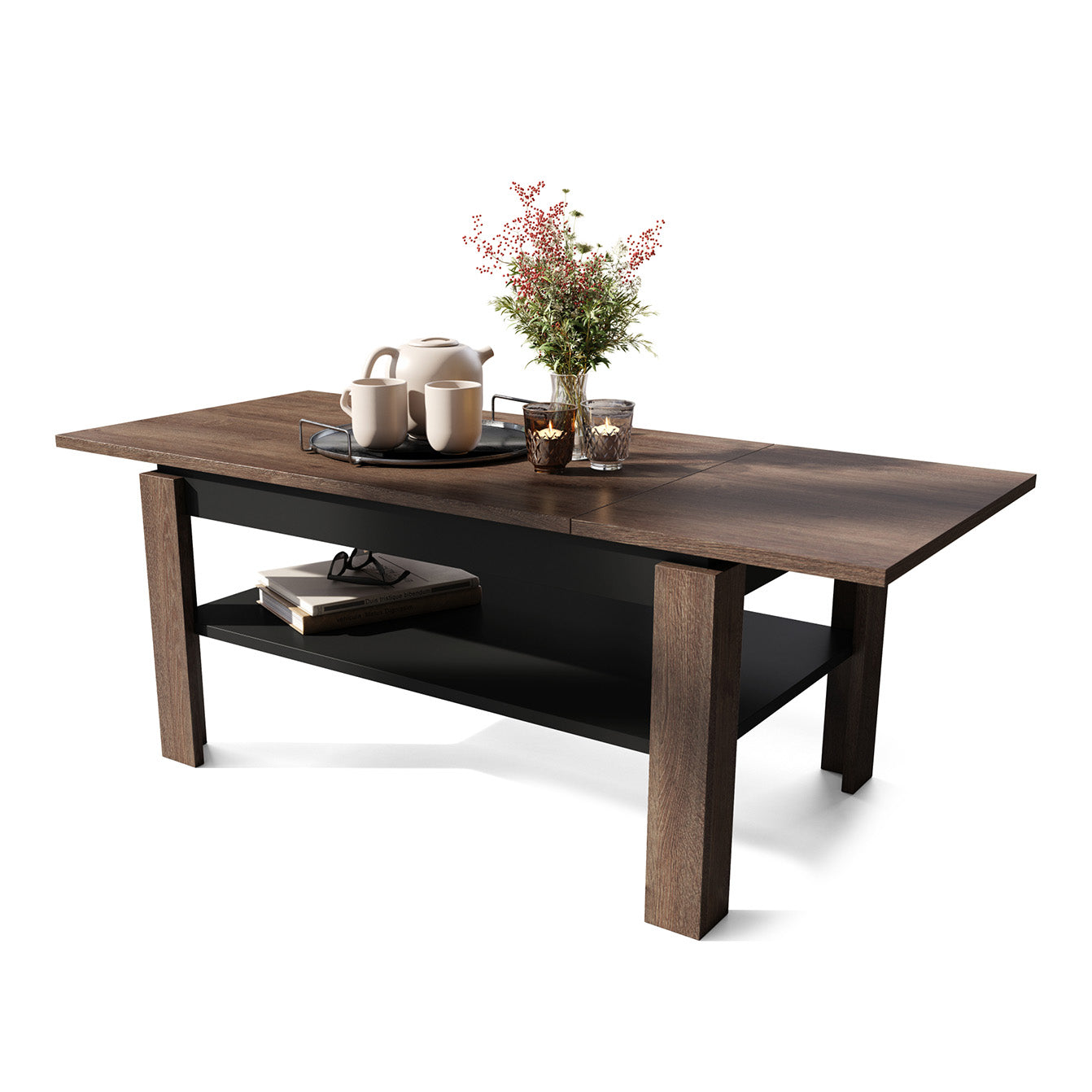 Asti-R Extending Coffee Table Contemporary Style - Brown Oak / Black Matt