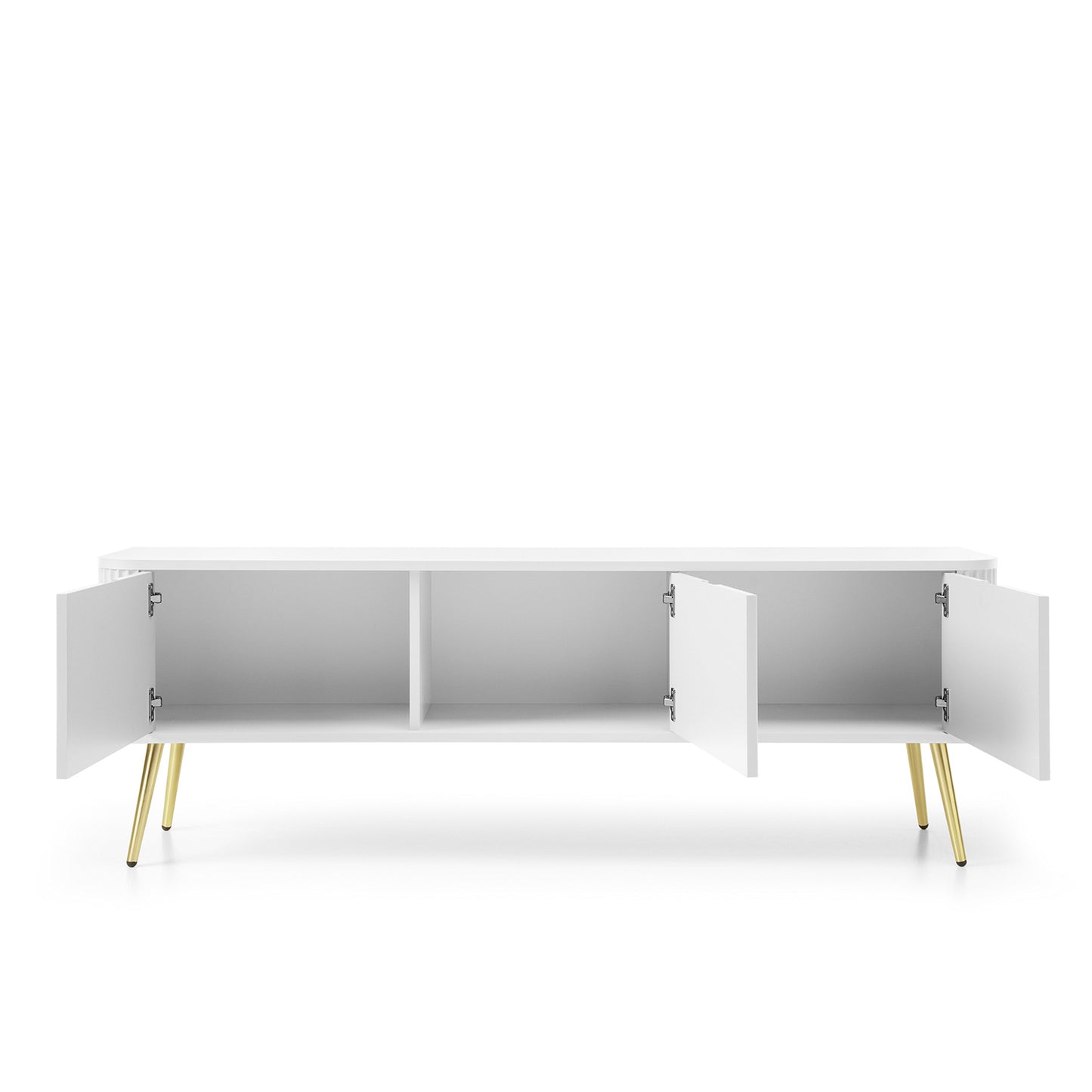 Signe Ribbed Elegant TV Unit - White / Gold Legs