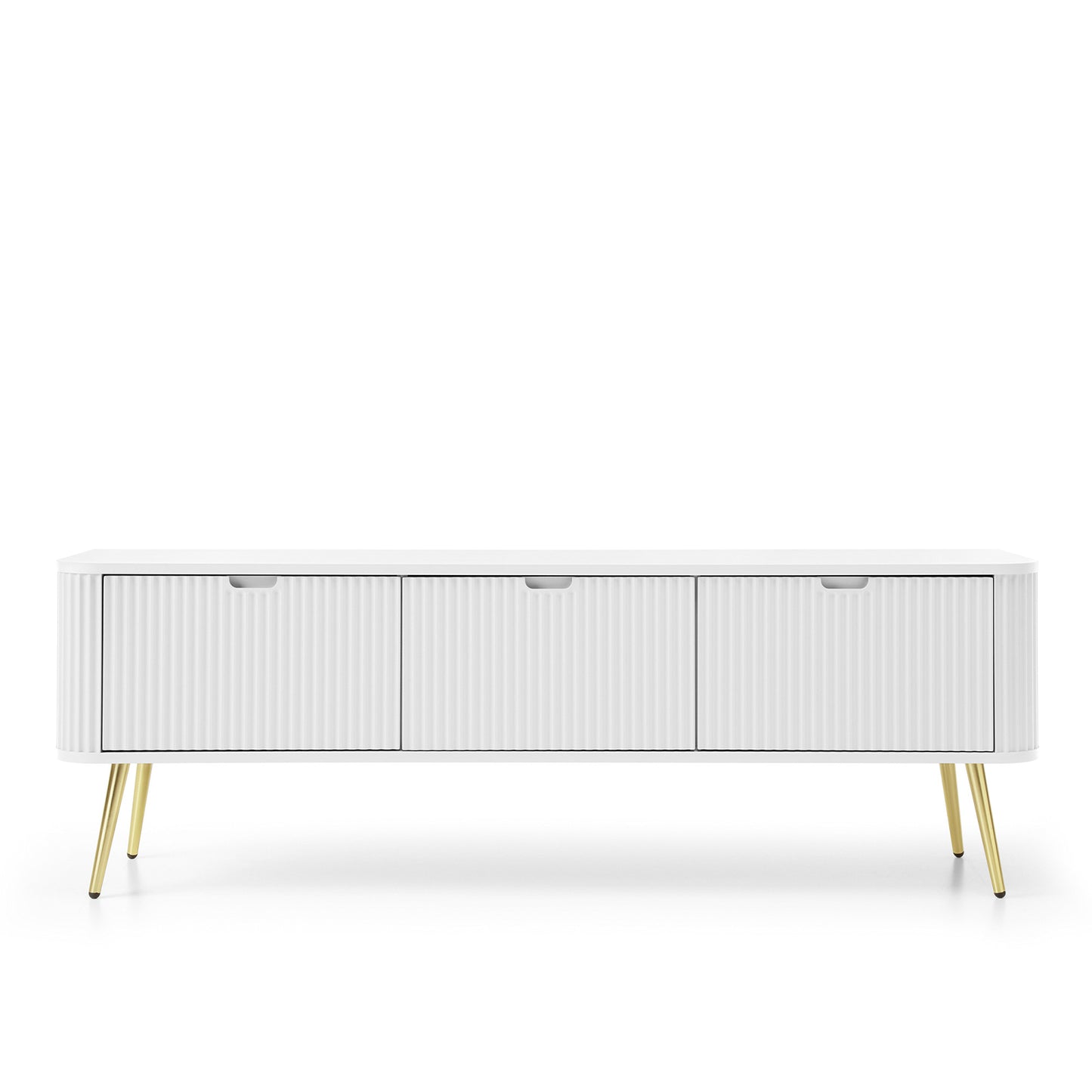 Signe Ribbed Elegant TV Unit - White / Gold Legs