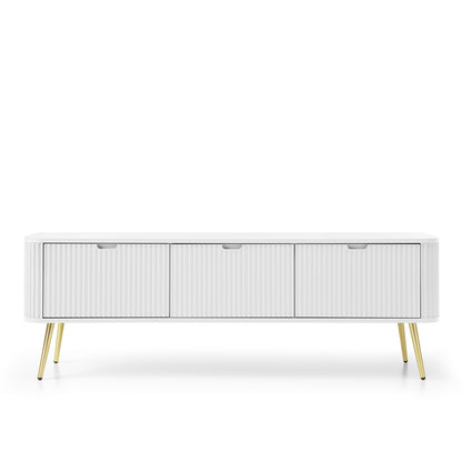 Signe Ribbed Elegant TV Unit - White / Gold Legs