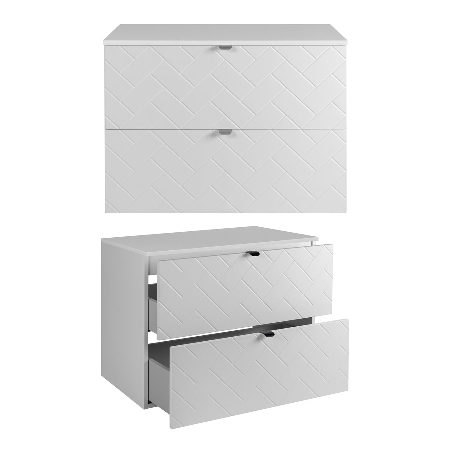 Trend Herringbone Pattern Door Bathroom Cabines Vanity Units Set with Worktop 80cm & 35cm - White