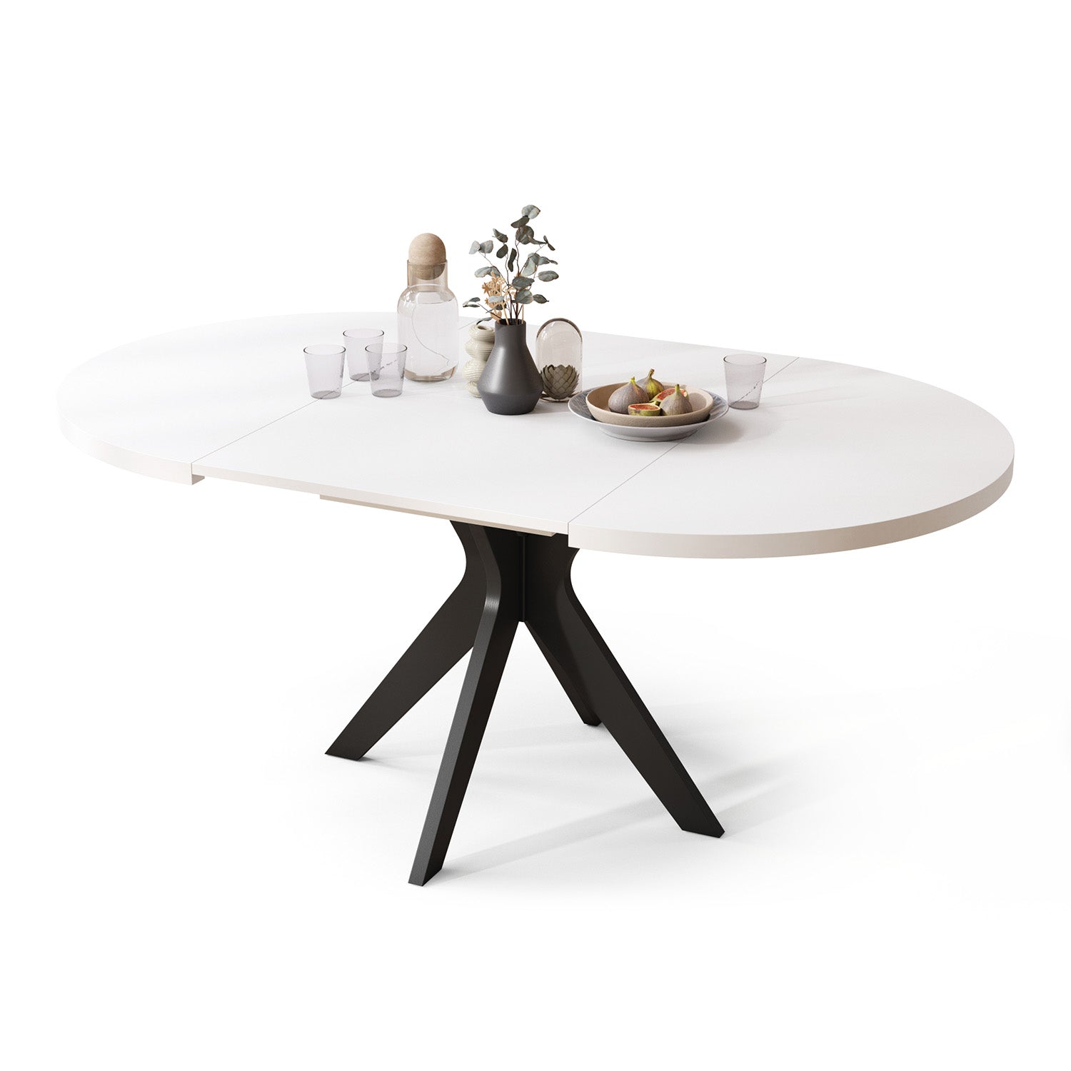 Renzo Extending Modern Dining Table – White Matt / Black