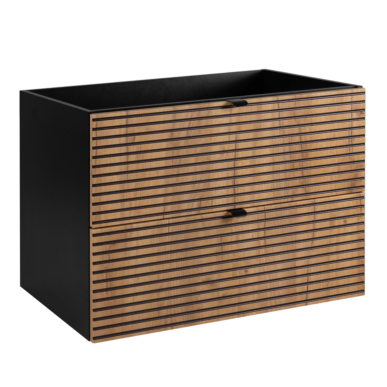 Loft Modern Style Ribbed Door 80cm Bathroom Cabinet Vanity Unit with Worktop - Gold Craft Oak